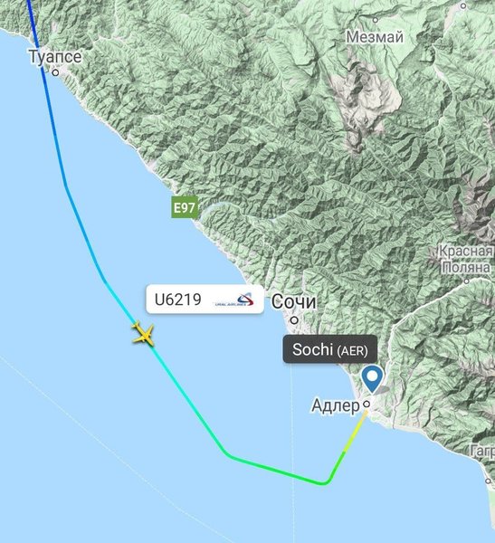 карта рейса, карта самолетов, рейс Москва Сочи, российский самолет