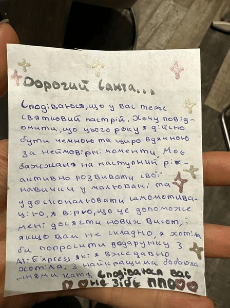 Рисунок, письмо, Святой Николай, дети, война в Украине, российский террор