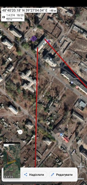 Приблизна траєкторія польоту боєприпасу, що влучив у дитсадок у Станиці Луганській