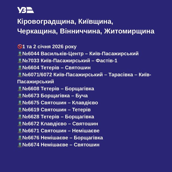 Тимчасово скасовані рейси Укрзалізниці