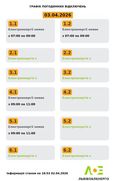 Відлкючення світла у Львові 3 квітня