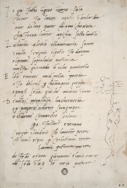 лист Микеланджело, Сикстинската капела, ренесансово изкуство, Бог, автопортрет, Адриано Маринацо, сонет, скрито, божествено, Сътворението на Адам, изкуство, история