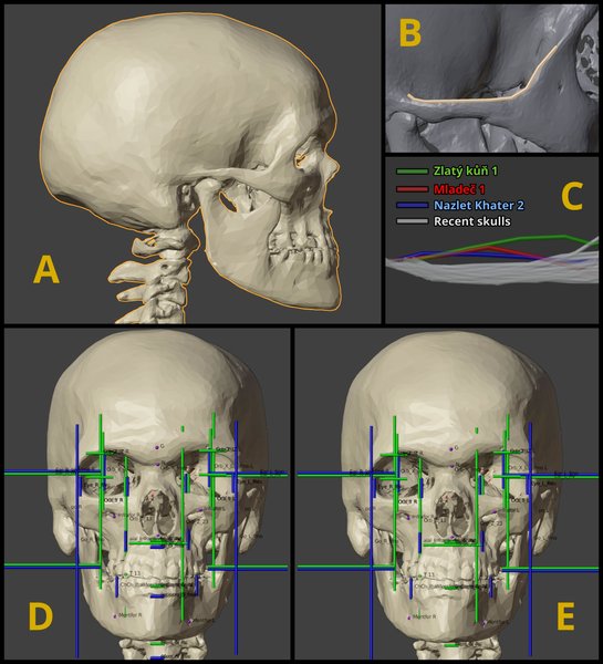 Zlatý kůň, стародавня людина, череп