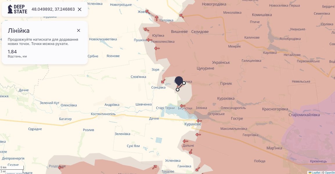 Наступление РФ — ситуация под Вознесенкой под Курахово 25 ноября