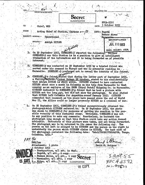 документы цру, адольф гитлер, южная америка, аргентина, цру