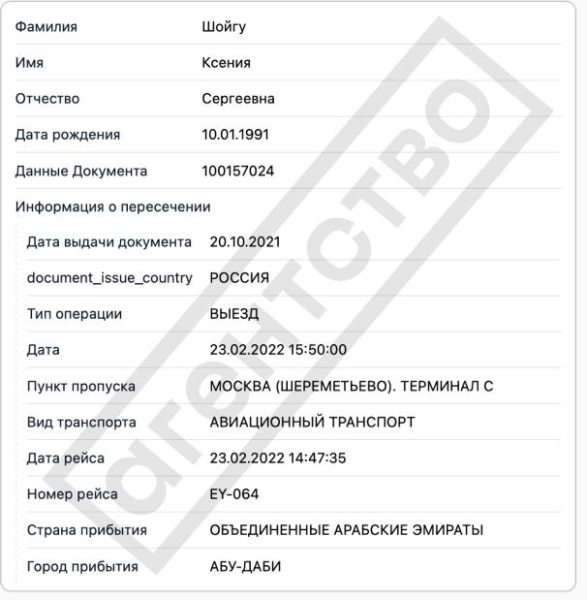Ксенія Шойгу, подорожі Виїзд дочки екс-глави Міноборони РФ