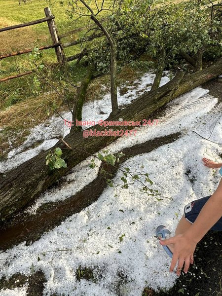 Ивано-Франкисская область — слой градин на траве