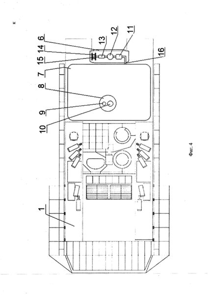 1 — корпус; 4 — люк; 5 — проем; 6 — задняя дверь