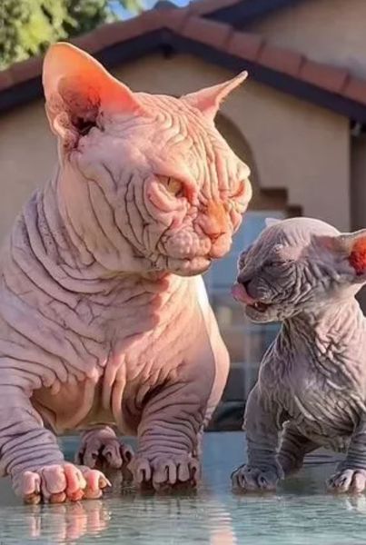 Появление бесшерстных котов XL Bully, большие сфинксы, порода котов без шерсти, животные