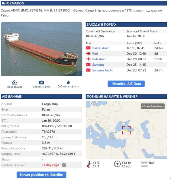 Arvin, сухогруз, крушение