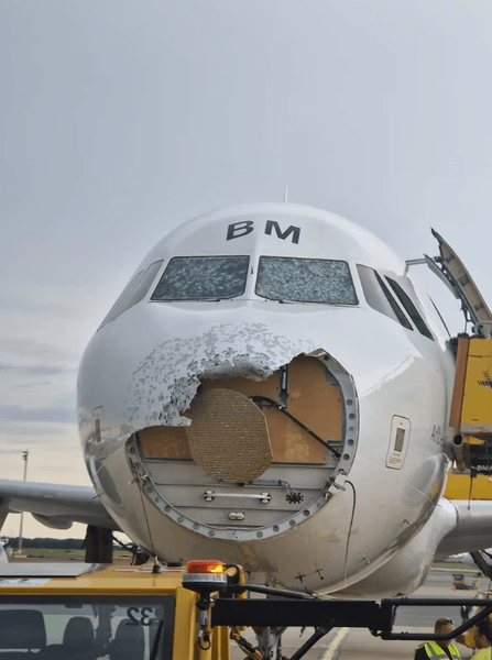 Самолет Airbus A320, самолет, поврежденный градом самолет