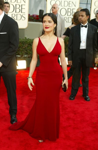 сальма хайек, красное платье, золотой глобус