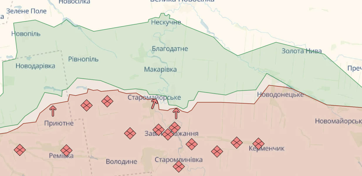 Зміни на фронті в Донецькій області Карта бойових дій біля Старомайорського