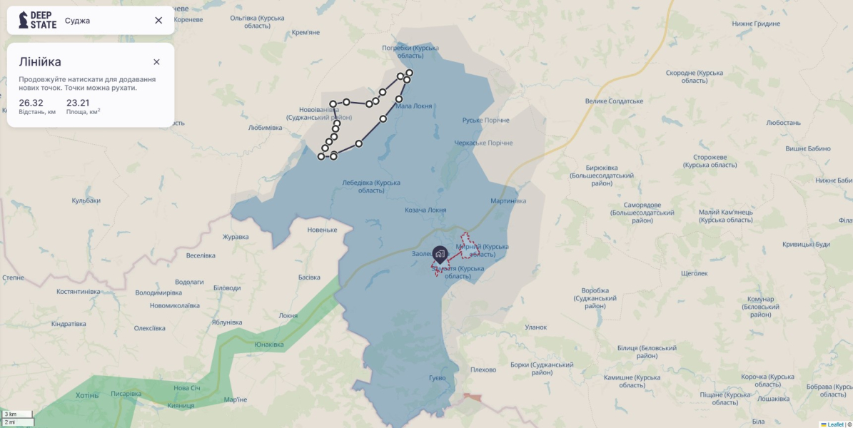 площа зі змінами у Курській області 9 січня Наступ РФ, курська область, карта, 9 січня, Мала Локня, Суджа, площа