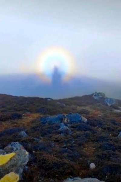 Погодне явище, brocken spectre, гори, веселка, тінь, туман, погода, сонце