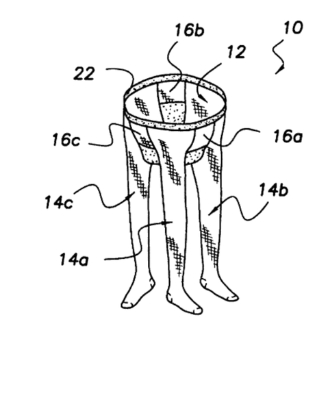 Схематичное изображение колготок с дополнительной запасной ногой для замены при повреждении