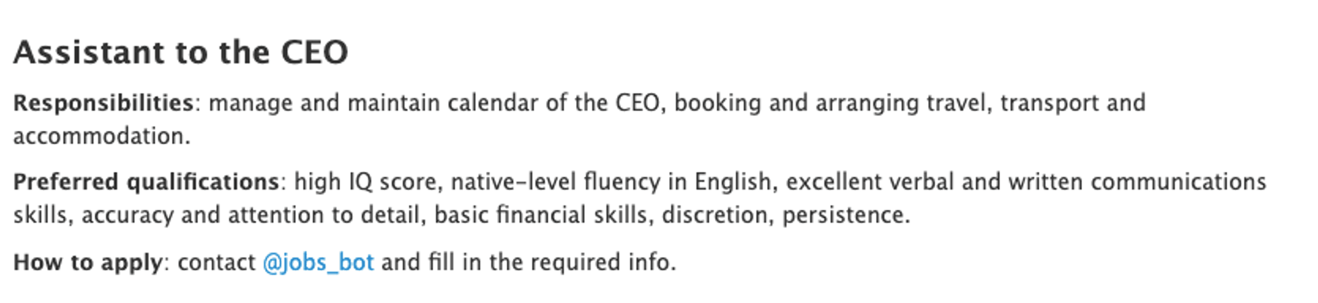 мессенджер, Telegram, вакансии