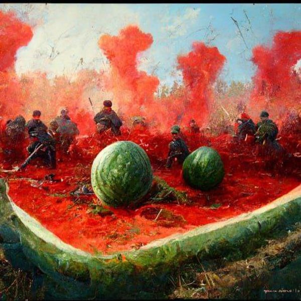 MidJourney, Херсон, війна, битва, кавун