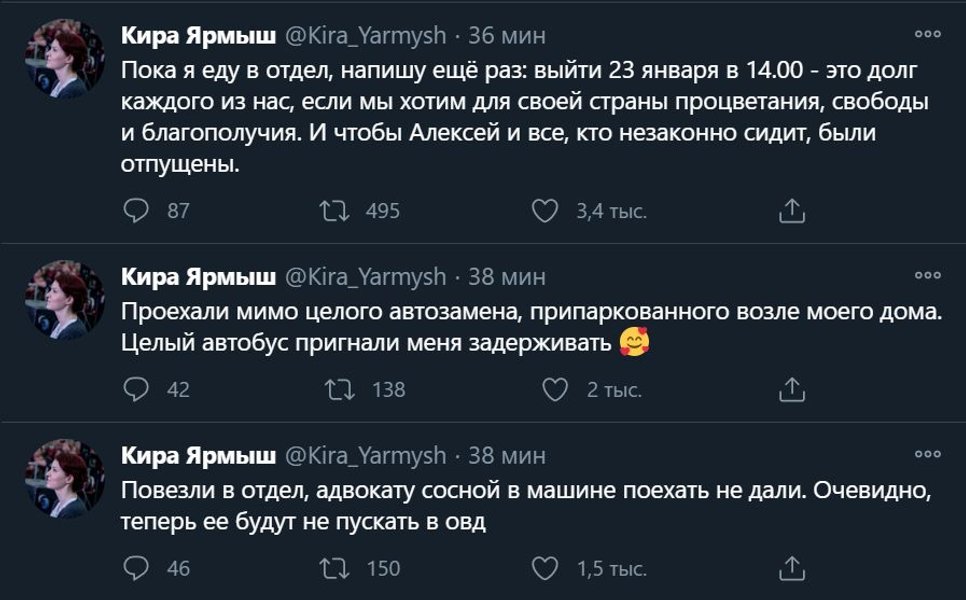 Твитт, Кира Ярмыш, задержание, навальный