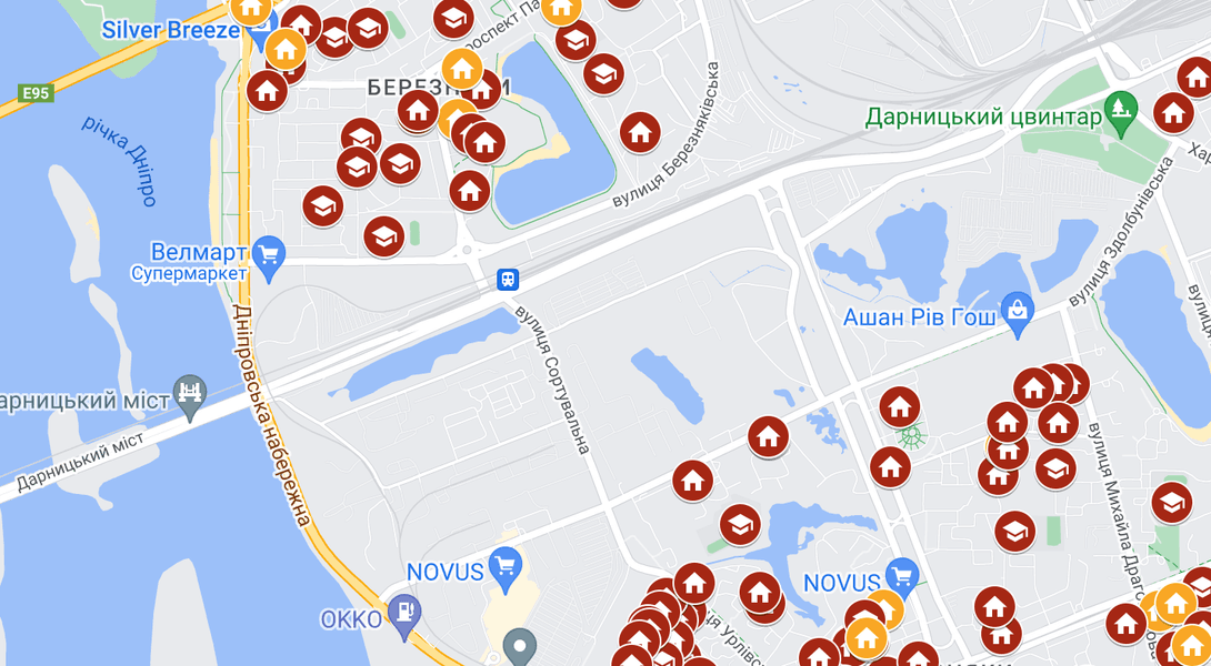 Промежуток между Березняками и Осокорками.