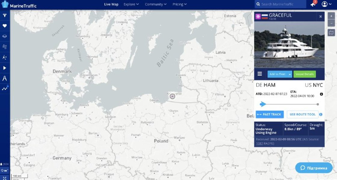 Яхта Graceful Путин Гамбург Калининград