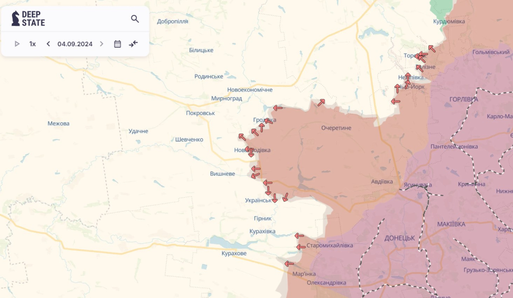 ситуація під Покровськом 4 вересня Бої на сході, Покровськ, 4 вересня, карта, DeepState