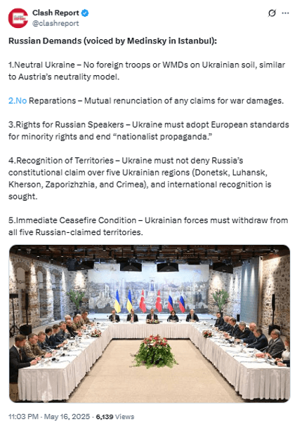 перечень требований РФ на переговорах в Стамбуле Clash Report