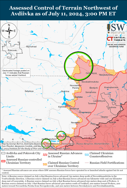 Бої на сході, карта, ISW, 11 липня, Покровськ