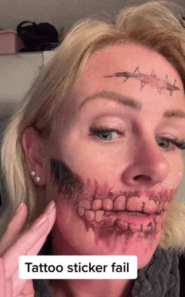 Наклейка на Хэллоуин, маска на Хэллоуин, жуткий макияж, не смывается макияж, не смывается временное тату, Хэллоуин, жуткое лицо, важная встреча