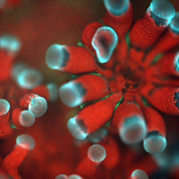 иображение коралла на микроскопе