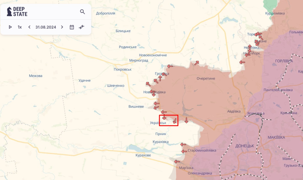 ситуація під Покровськом 31 серпня Бої на сході, Покровськ, 31 серпня, карта, DeepState