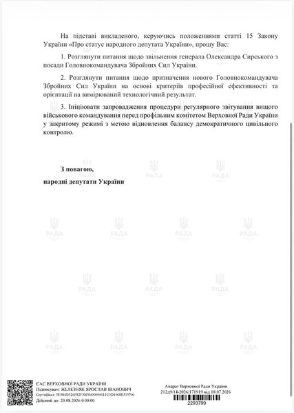 предложения народных депутатов по поводу Сирского Скандал с Сырским и Федоровым — предложения народных депутатов