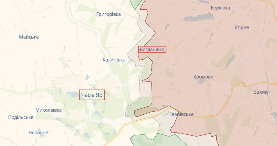 Часів Яр та Богданівка на карті Богданівка, Богданівка Донецька область, Богданівка Бахмут, Часів Яр, Часів Яр карта, Часів Яр Донецька область, карта війни в україні, карта війни