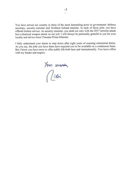 Лист про відставку, Бен Воллес, Ріші Сунак