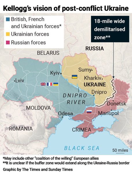 Кит Кэллог, план Кэллога, раздел Украины, карта Кэллога, спецпредставитель Трампа, послевоенная Украина
