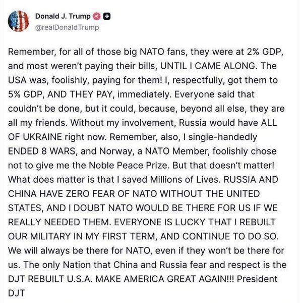пост дональда трампа об украине и нато