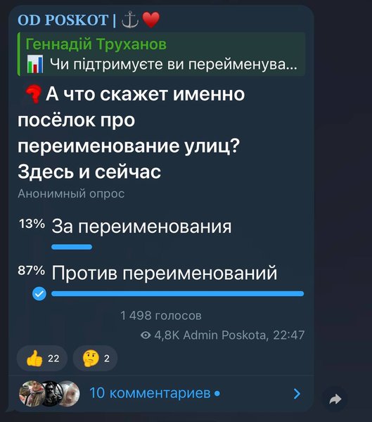 Результаты голосования по переименованию улиц Одессы