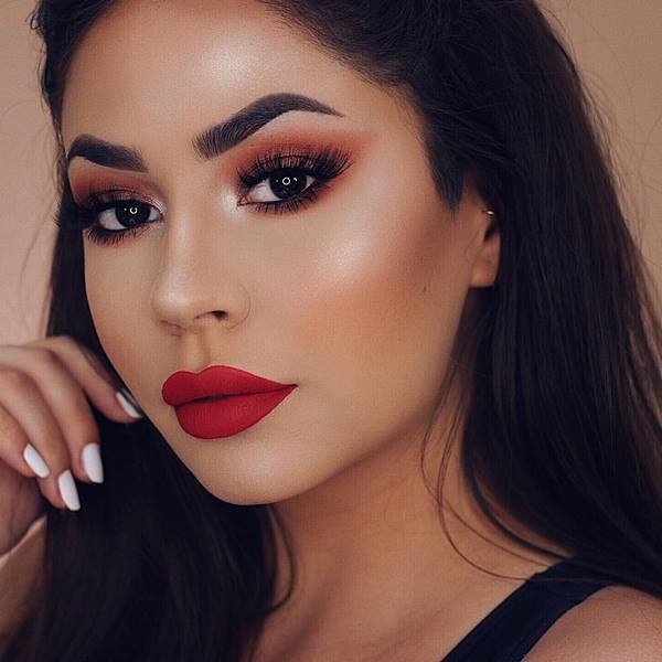 фото, новогодний макияж, красная помада