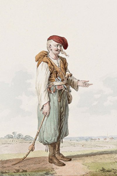 

Украинский казак. Рисунок Жана Пьера Норблена, 1789 год
