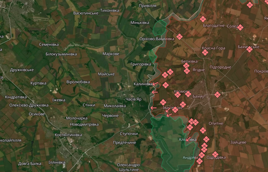 Часів Яр, Донецька область, ситуація на фронті Карта бойових дій