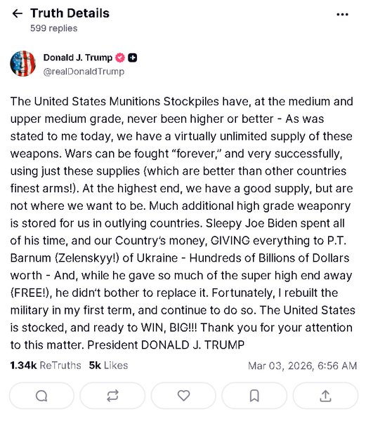 Публікація Дональда Трампа в Truth Social