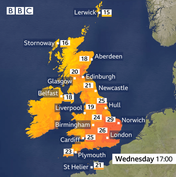 Великобританія погода, Великобританія температура