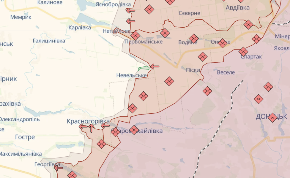 Карта бойових дій біля Красногорівки та Первомайського