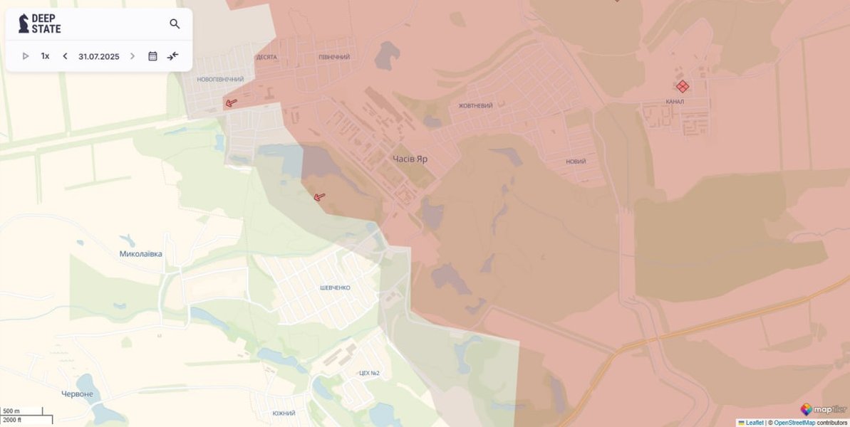 Карта боев в районе Часового Яра