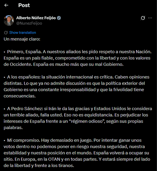 лідер опозиції іспанії критика