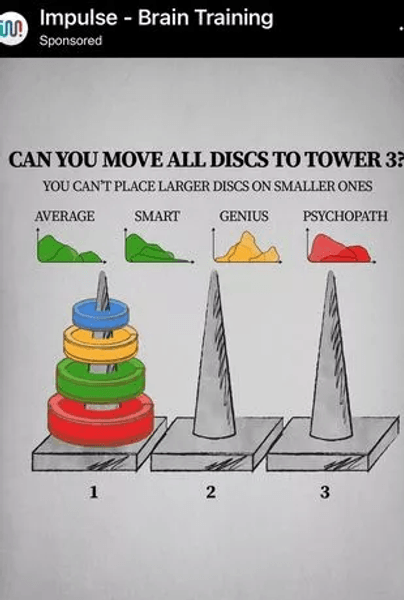 Головоломка, тест, тест на психопата, игра, задача, загадка, цветные диски, башни, тренировка мозга, улучшение памяти