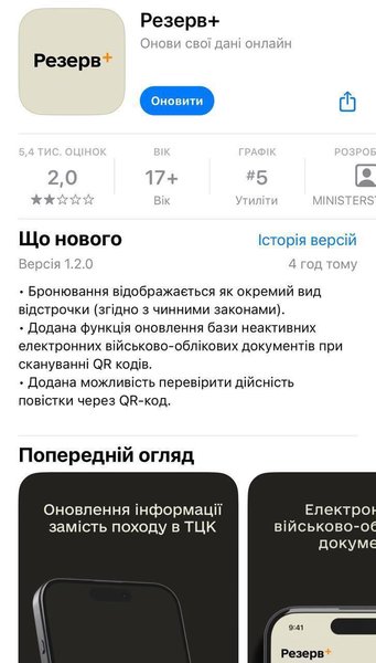 Приложение Резерв+, обновление, мобилизация в Украине