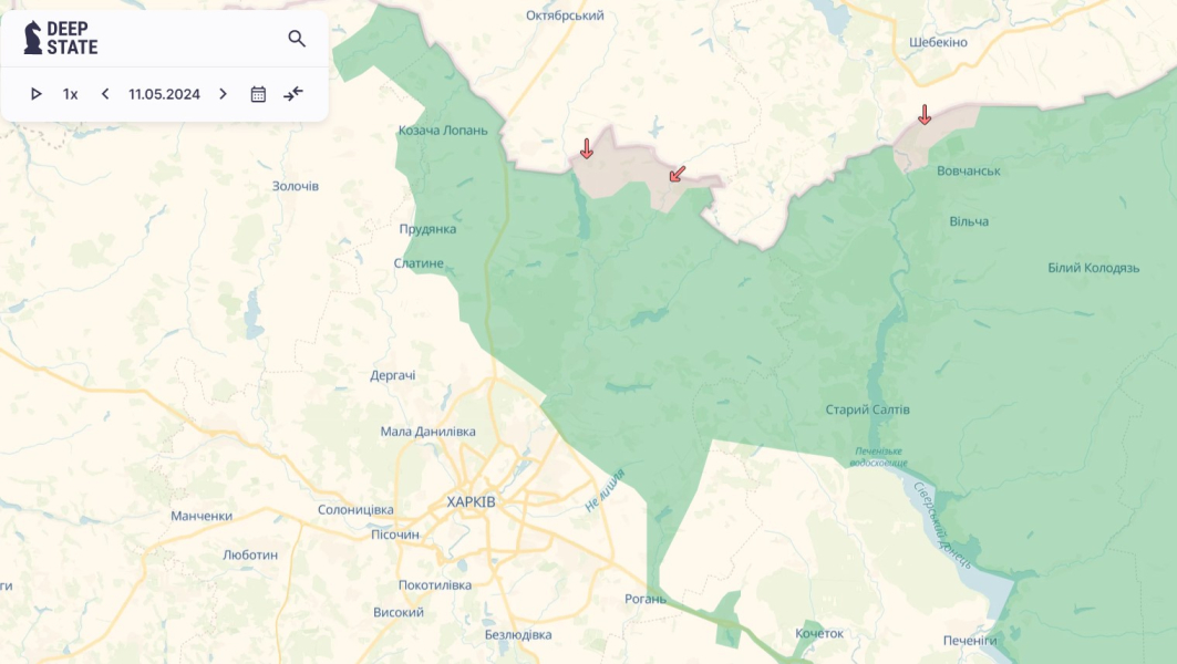 ситуація під Харковом 11 травня 2024 року Наступ РФ, Харків, карта, 11 травня