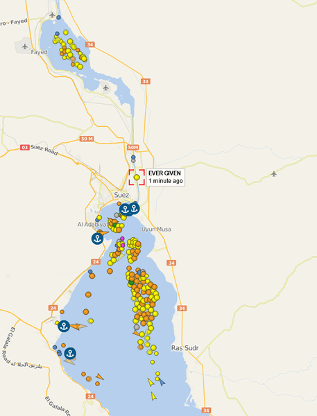застрявшее судно в суэцком канале