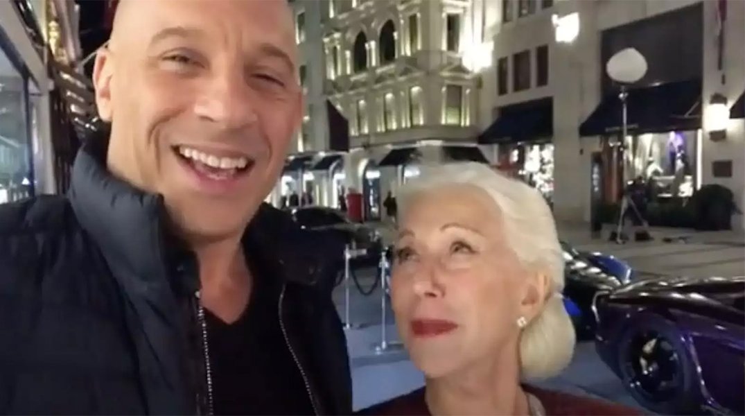 Вин Дизель и Хелен Миррен на съемках "Форсаж 9" в Лондоне, сентябрь 2019 года.. Noble M600 заметен в правом нижнем углу | Фото: @vindiesel/Instagram